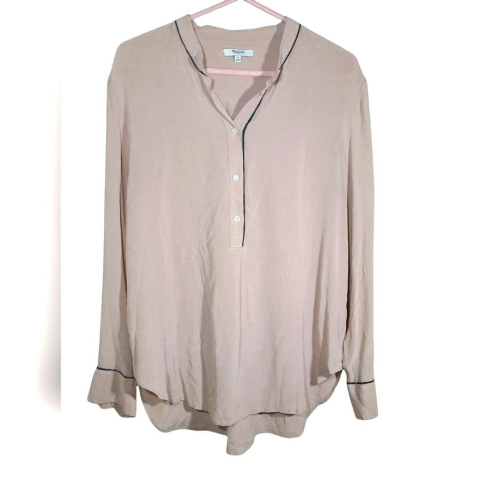 Madewell Silk Cinema Popover Long Sleeved Blouse with 4 Buttons Women's XL